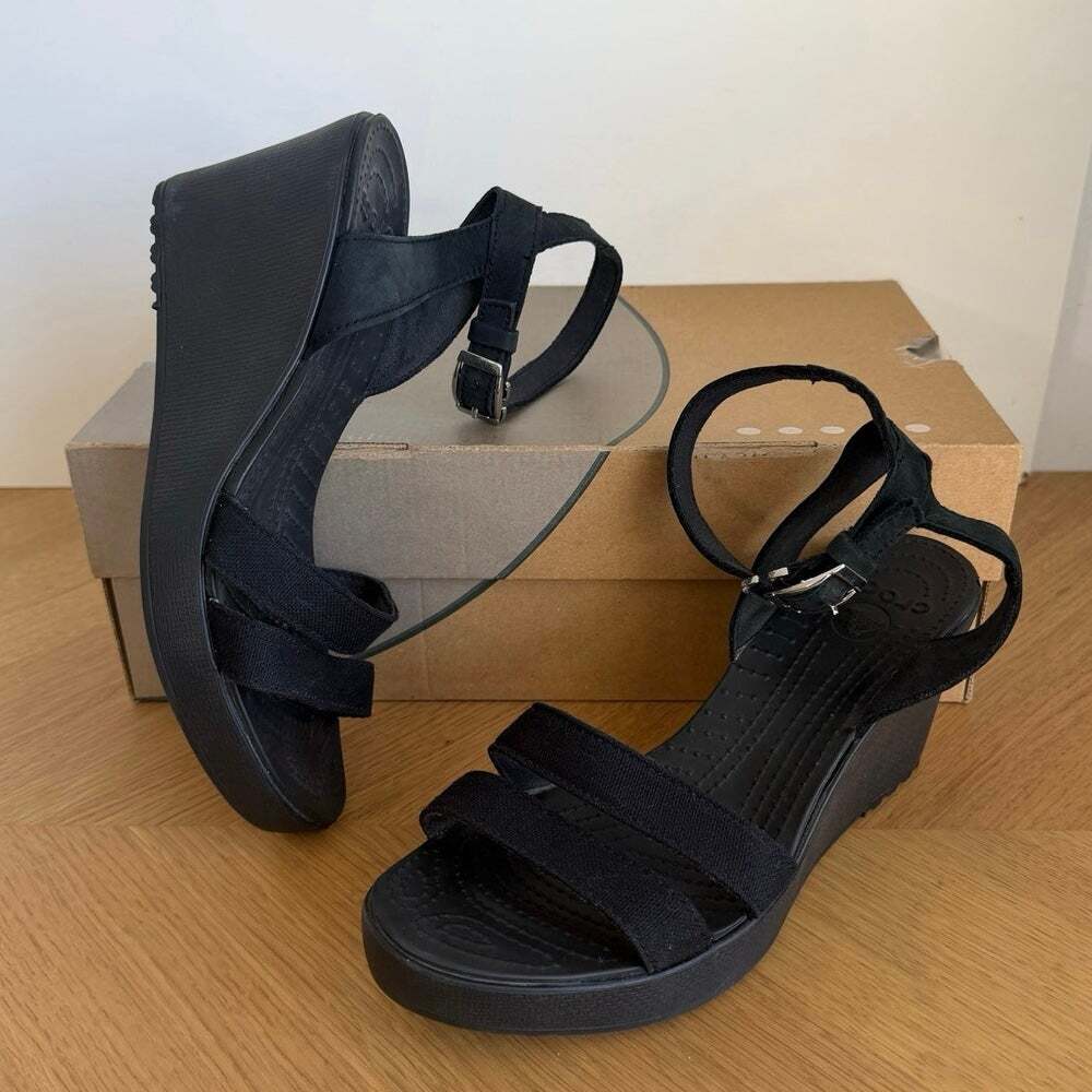 CROCS Leigh II ‘Black’ Women Wedge Sandals- SZ 8